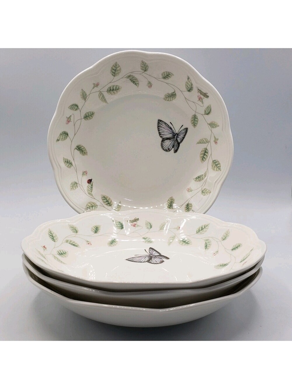 Lenox Butterfly Meadow  Soup Bowls 8 3/4" Fine China Florals QTY 4 Floral